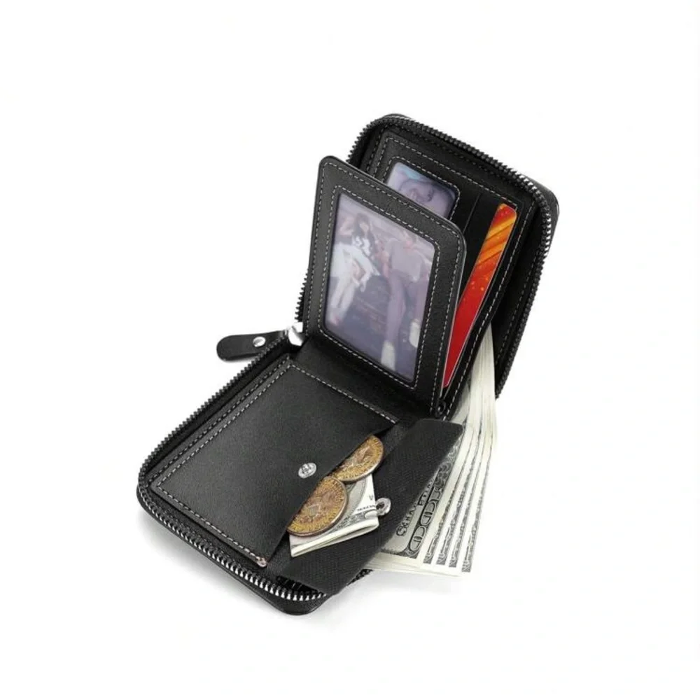 1pc New Men's Wallet Crocodile Grain PU Leather Multi-Function Zipper Casual